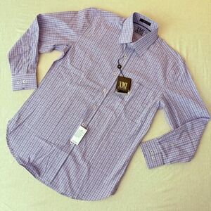 XMI Platinum Mens Dress Shirt 15.5 32/33 Purple Blue Check Cotton NWT